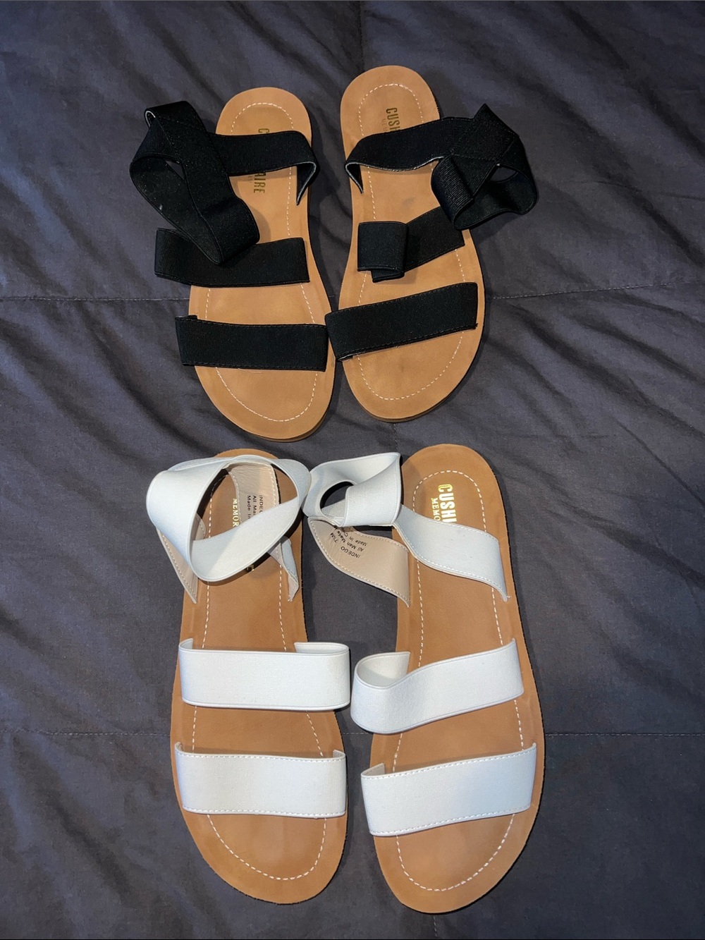 Women's Elastic Strappy Slide Sandals — Black & White